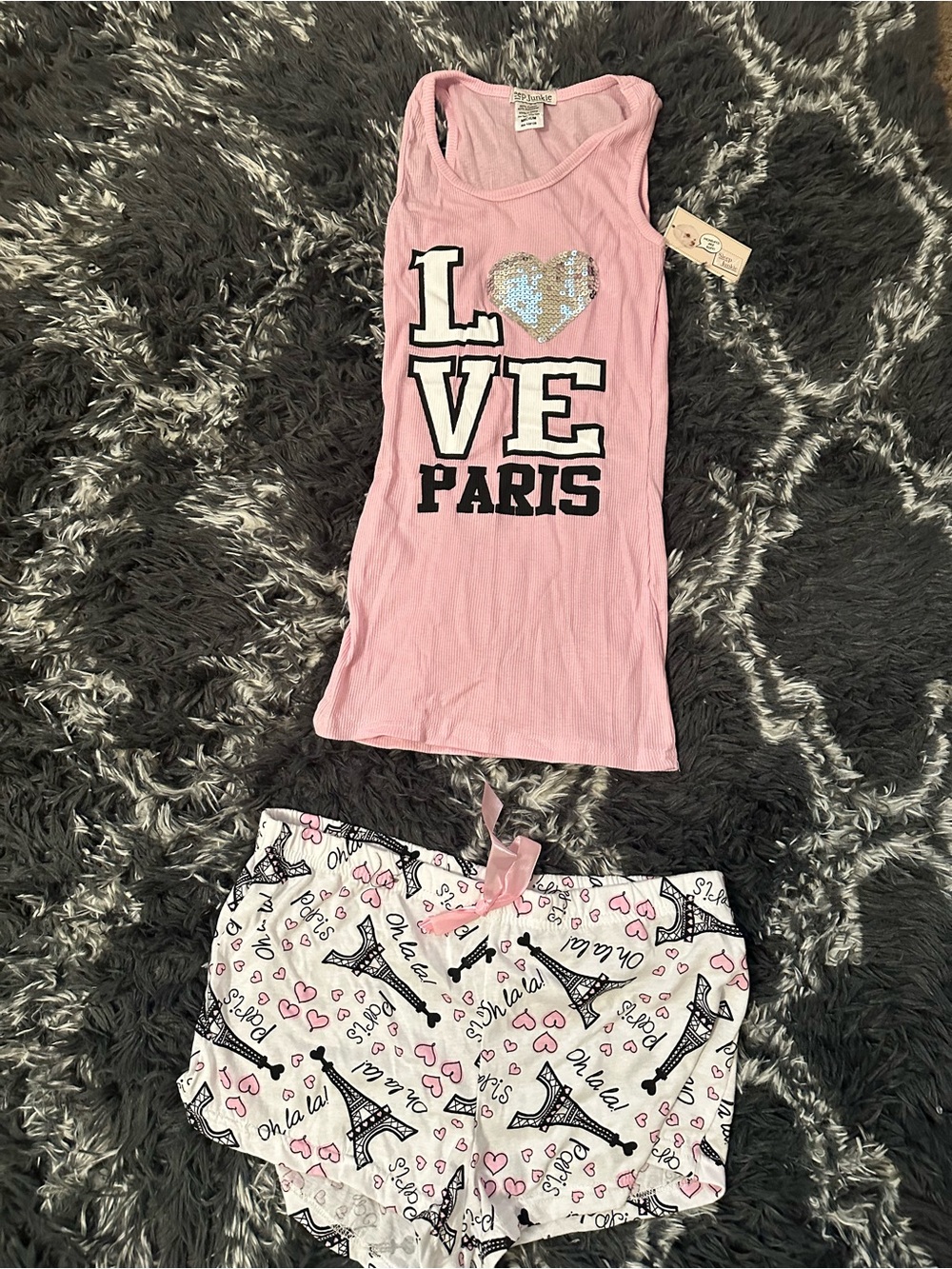 Pink 'Love Paris' Tank & Eiffel Print Sleep Shorts Set